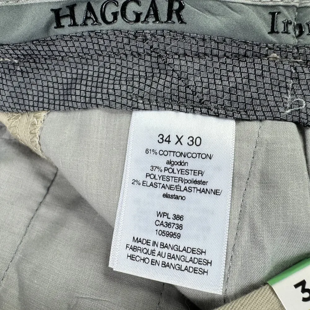 Haggar Mens Premium Iron Free Classic Fit Pleated Dress Pants Sand Beige 34x30